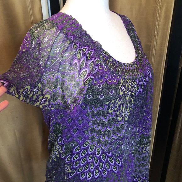Apt.9 Design Sheer n Beaded Overlay Purple Blouse - Picture 2 of 8